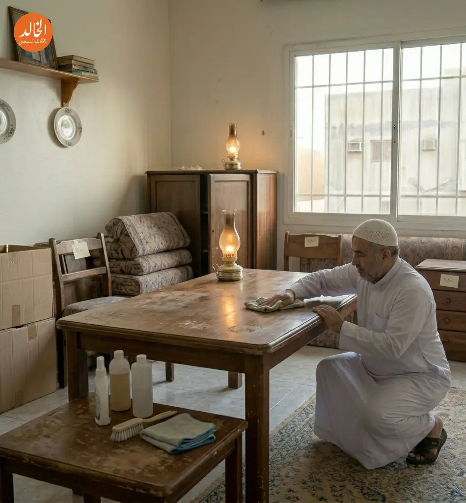 تنظيف طاولة مستعملة قبل بيعها للخالد